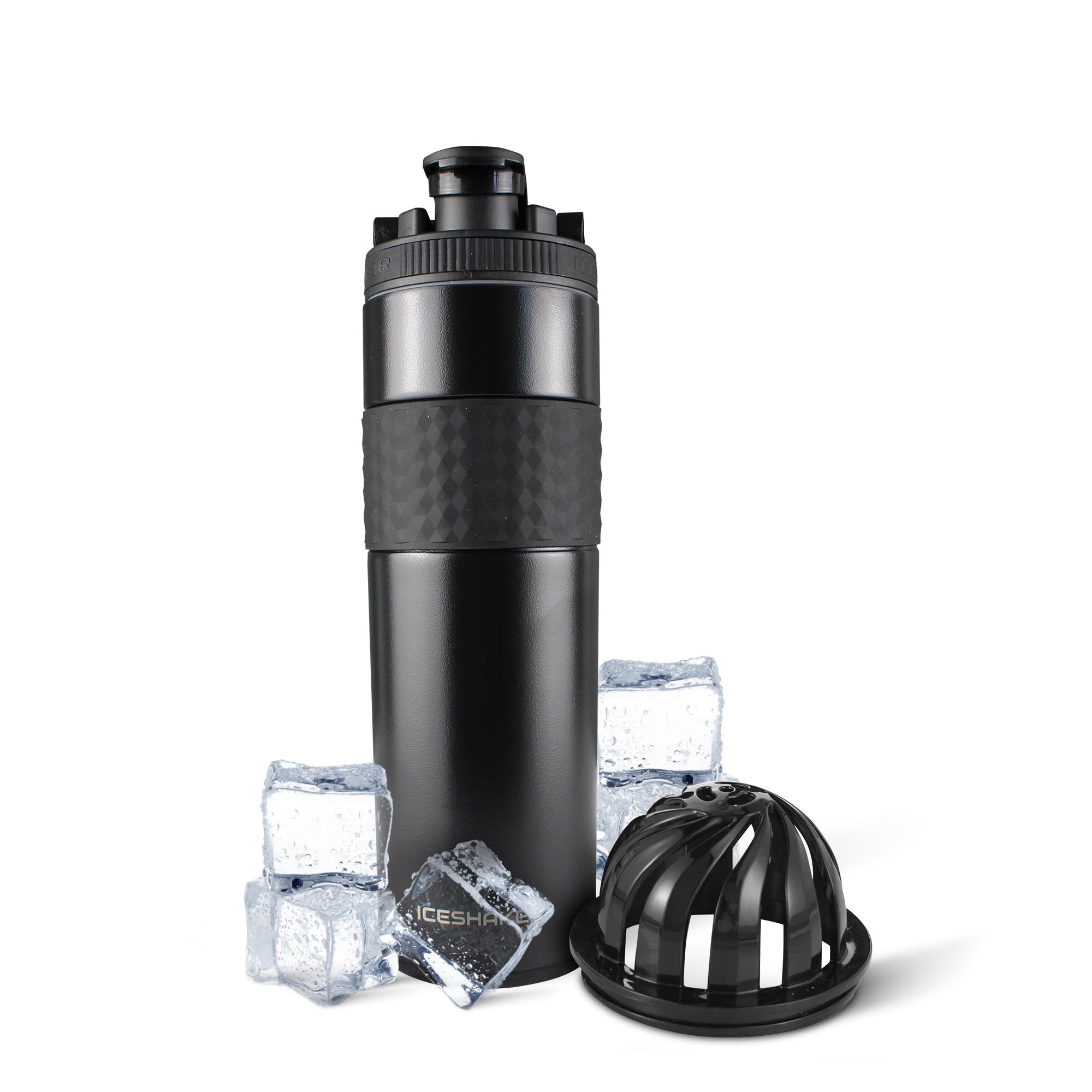 アイスシェーカー断熱ステンレススチールシェーカーボトル 20オンス ブラック 24時間以上冷たい ツイストオンアジテーター付き断熱カップ プロテインシェイク水スムージーカクテル用
