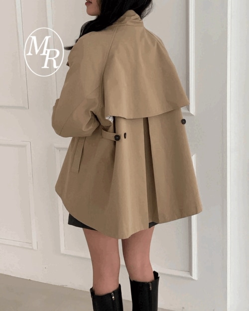 [高クオリティ/安価X] バスク ハイネック ケープ ハーフ トレンチ コート(2colors)