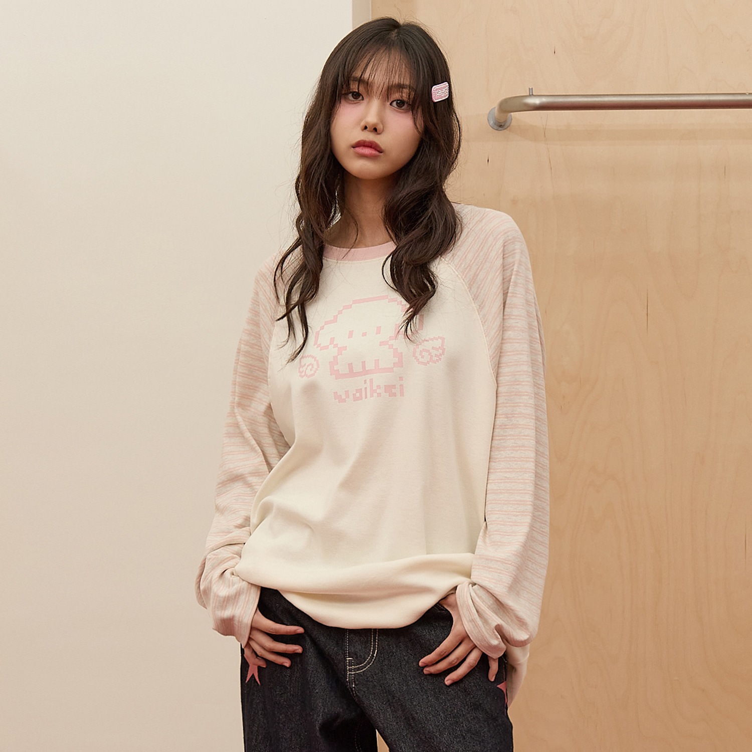 Pixel Angel Maltese Long Sleeve T-shirt PINK