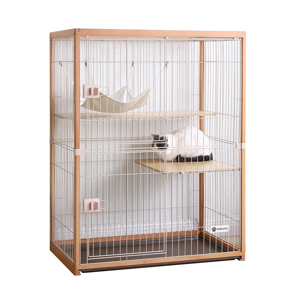 猫 ケージ キャットケージ 2段 木製フレーム ハンモック付 広々 大型 猫ゲージ 高級感 ナチュラル 18,038円