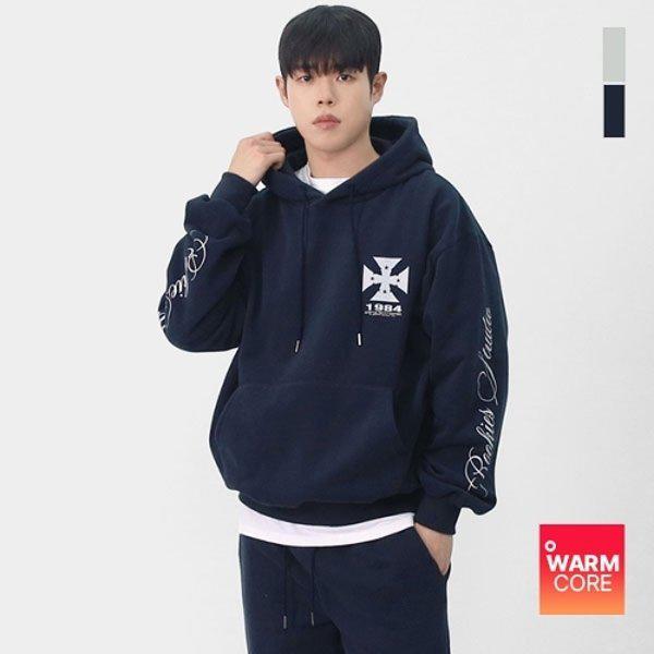 メンズ1984ヴィンテージウォームコア起毛オーバーフィットレタリングパーカー SNE059