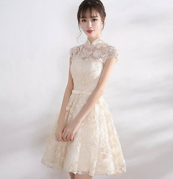 韓国 ファッション 大きいサイズ パーティードレス ひざ上 ミニ丈 総レース ワンピース きれいめ