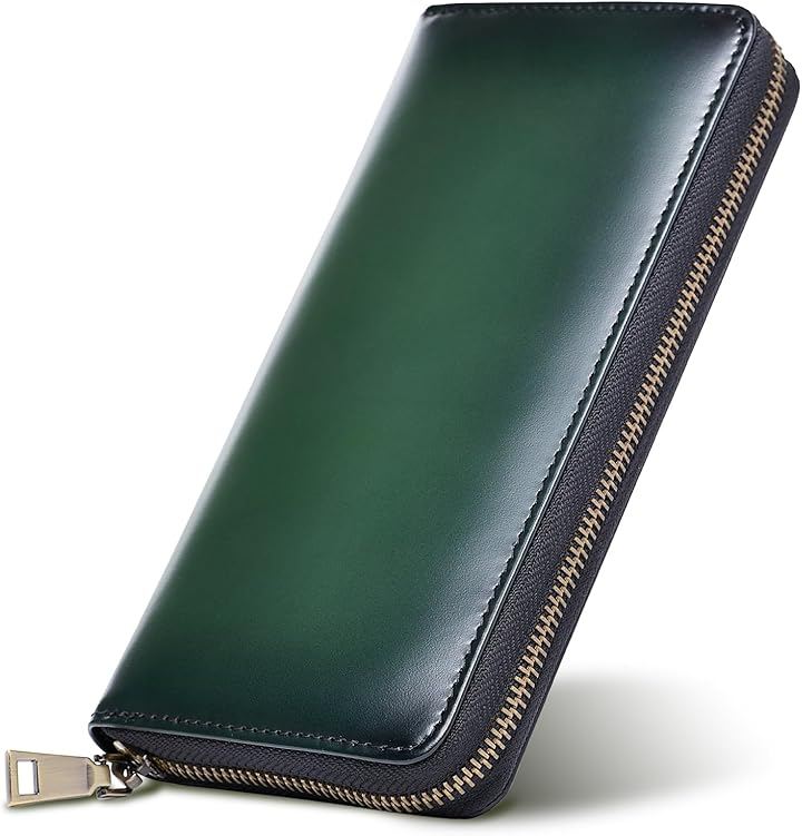 長財布 メンズ 本革手染め仕上げ 日本製 アンティークレザー 高級 薄型 大容量 カード収納 ラウンドファスナー ギフト プレゼント (グリーン)