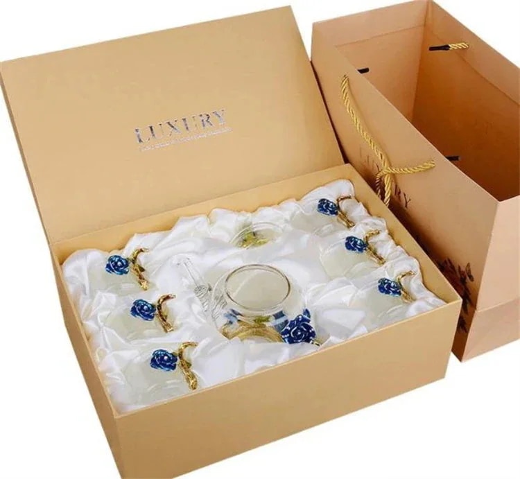 ティーカップ ティーポット マスターカップ 個人カップ 耐熱グラス カンフーティーカップ 青いバラ デイジー 7点セット