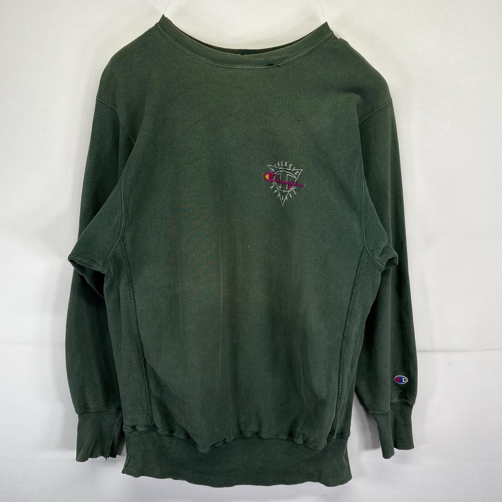 古着 90s/90年代 USA製 スウェット 大きいサイズ リバースウィーブ 刺繍ロゴ クルーネック トレーナー 2XL グリーン メンズ