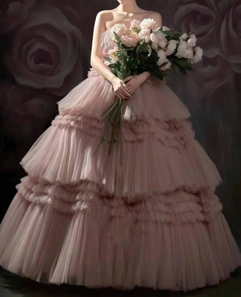 花嫁ドレス 多重チュール フォトウェディング撮影 森系 ウェディングドレス 可愛い 前撮りドレス 後撮り ワンピース きれいめ 結婚式ドレス お姫様 ロング 二次会ドレス 披露宴 パーティードレス 成