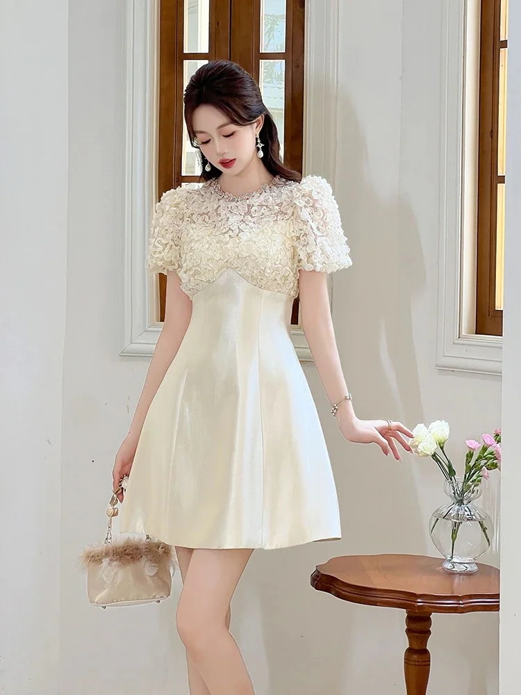 2025夏新品 綺麗 ショートワンピ り付き Aライン ドレス パーティー キャバ 大人 同窓会 披露宴 卒業式 結婚式 演奏会 ウェディング 二次会 メガ割30%までに制限