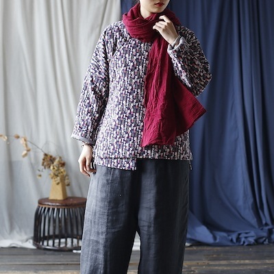 オリジナル　冬の作　婦人服　綿入れ　上着　復古　スタンドカラー　厚　挟み綿入れ上着