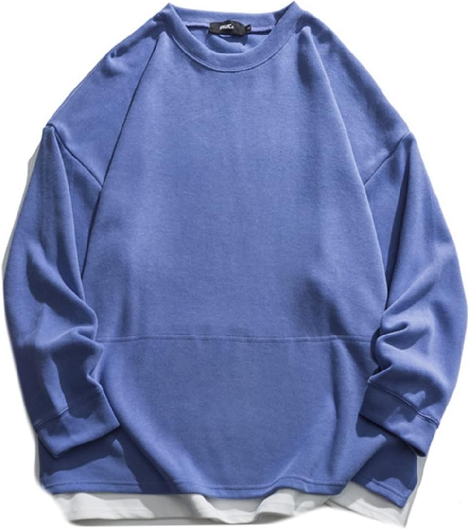 男性用 長袖 パーカー トレーナー フェイクレイヤード ソフト ビッグシルエット ストレッチ 丸襟 プルオーバー 保温性 吸汗 丈長め カジュアル カッコイイ オシャレ 肌触りがいい 体型パカー シン