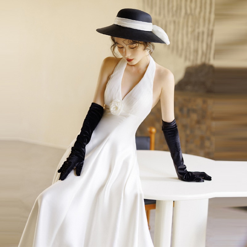 白いサテンライトウェディングドレス2025花嫁と結婚するレトロなスタイルの外出ベールウェルカムドレス 6,869円