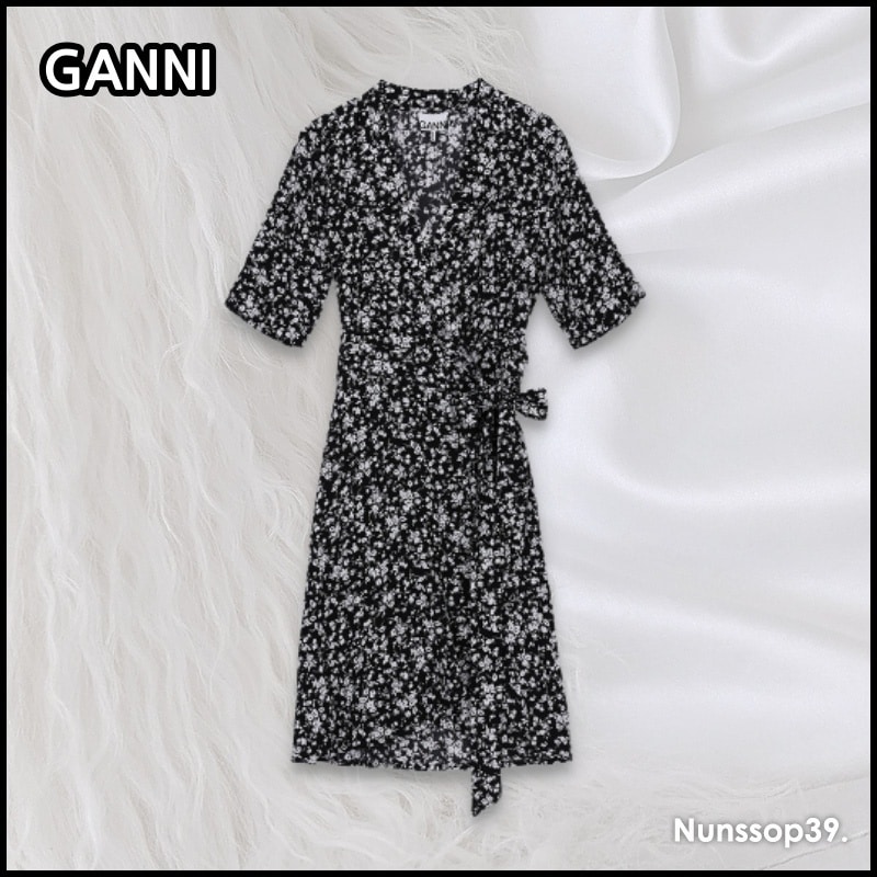 GANNI F7475 099 MINI FLOWER PRINTING V NECK ONEPIECE