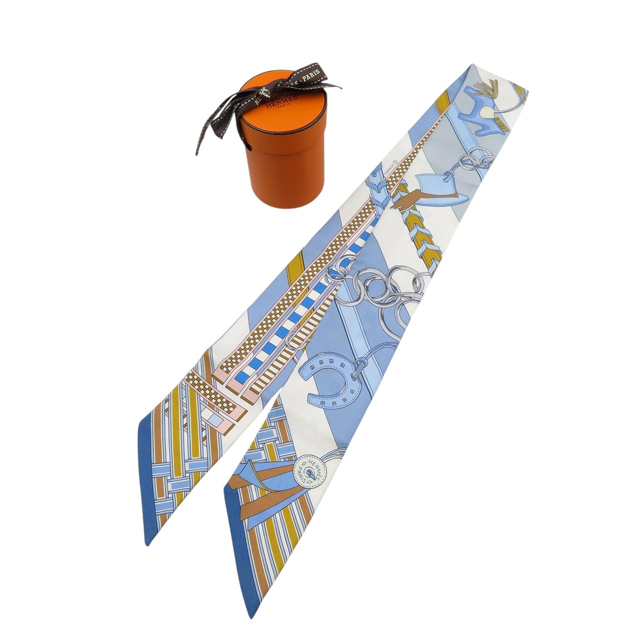 新品同様 ツイリー 馬勒とチャーム スカーフ シルク ブルー 0542【中古】 レディース