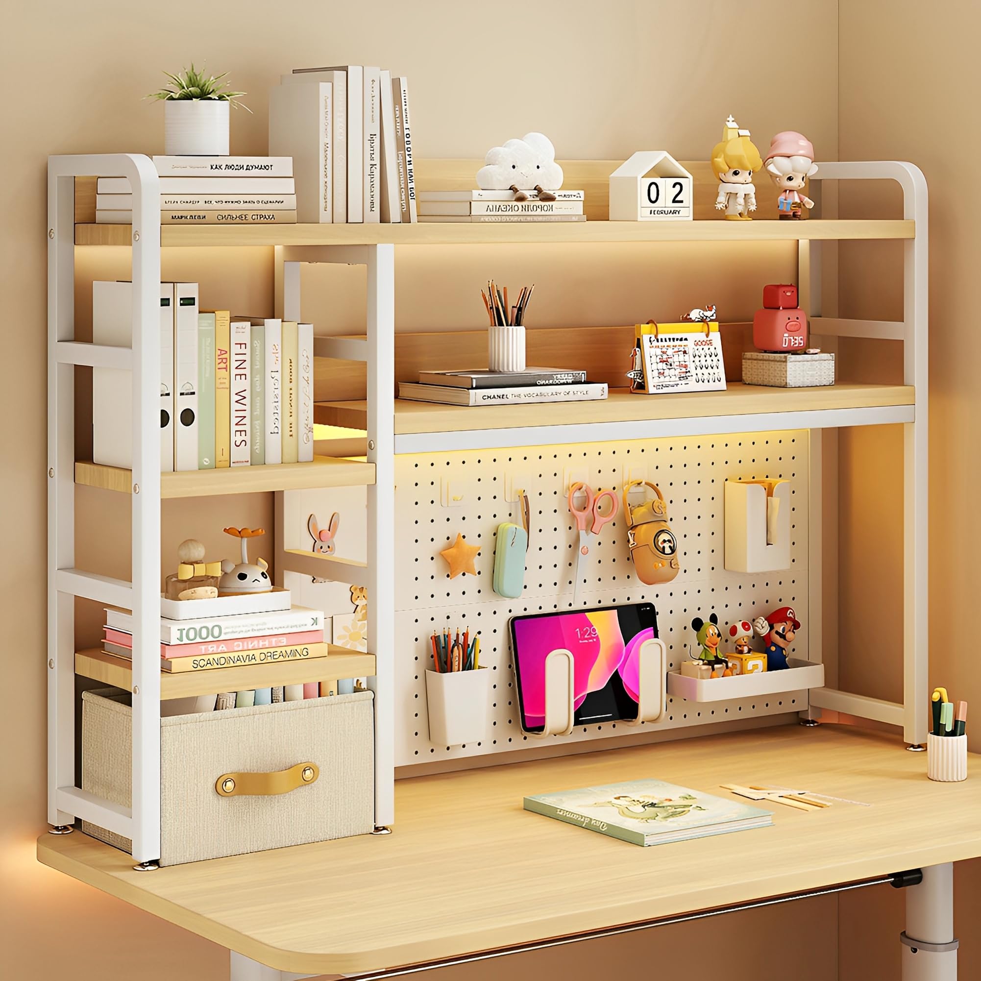 卓上ラック 有孔ボード付き 机上ラック 小物収納 デスク上収納ラック ペグボードつき 机上本棚 収納棚 デスクシェルフ デスク上置棚 多機能 組立簡単 スペース活用 可愛いい おしゃれ 棚 収納 デス