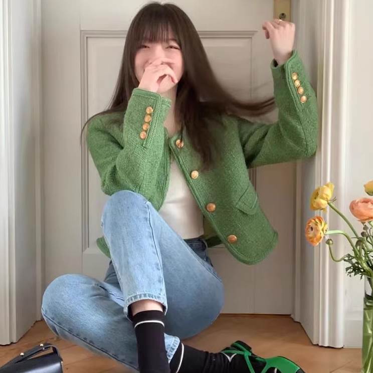 ジャケット レディース ノーカラージャケット ツイードジャケケット 長袖 Uネック ラウンドネック フォーマル 前開き コンサバ ボタン かわいい 大人可愛い きれいめ シンプル 上品 おしゃれ レト