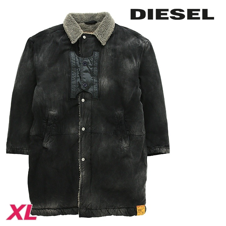 裏ボア中綿ロングコート メンズ W-HALL-FUR ヴィンテージスプレー加工 die-m-o-f8-002