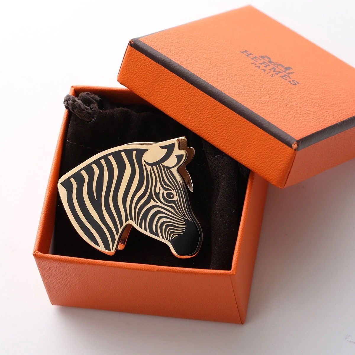 HERMES エルメス スカーフリング ゼブラ Zebres 603342S レディース ツイリー カレリング メタル ロゴ シマウマ ゴールド他