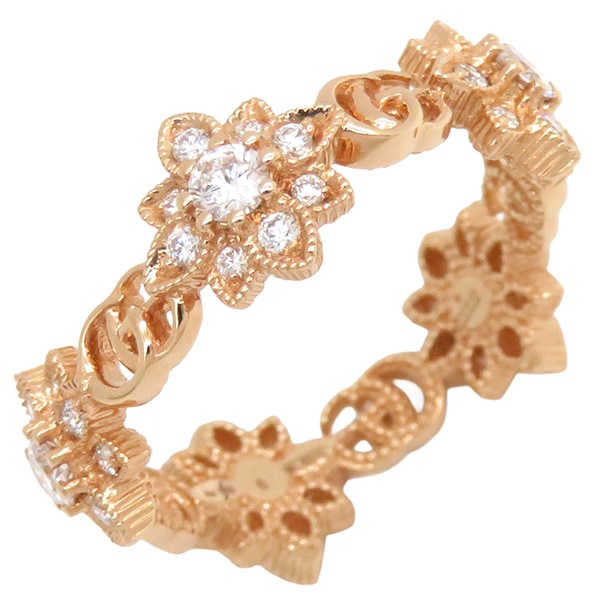 グッチ GUCCI リング 指輪 GG フローラ ダイヤリング K18PG ダイヤモンド ピンクゴールド #8 Au750 GG 花モチーフ 8号【中古】