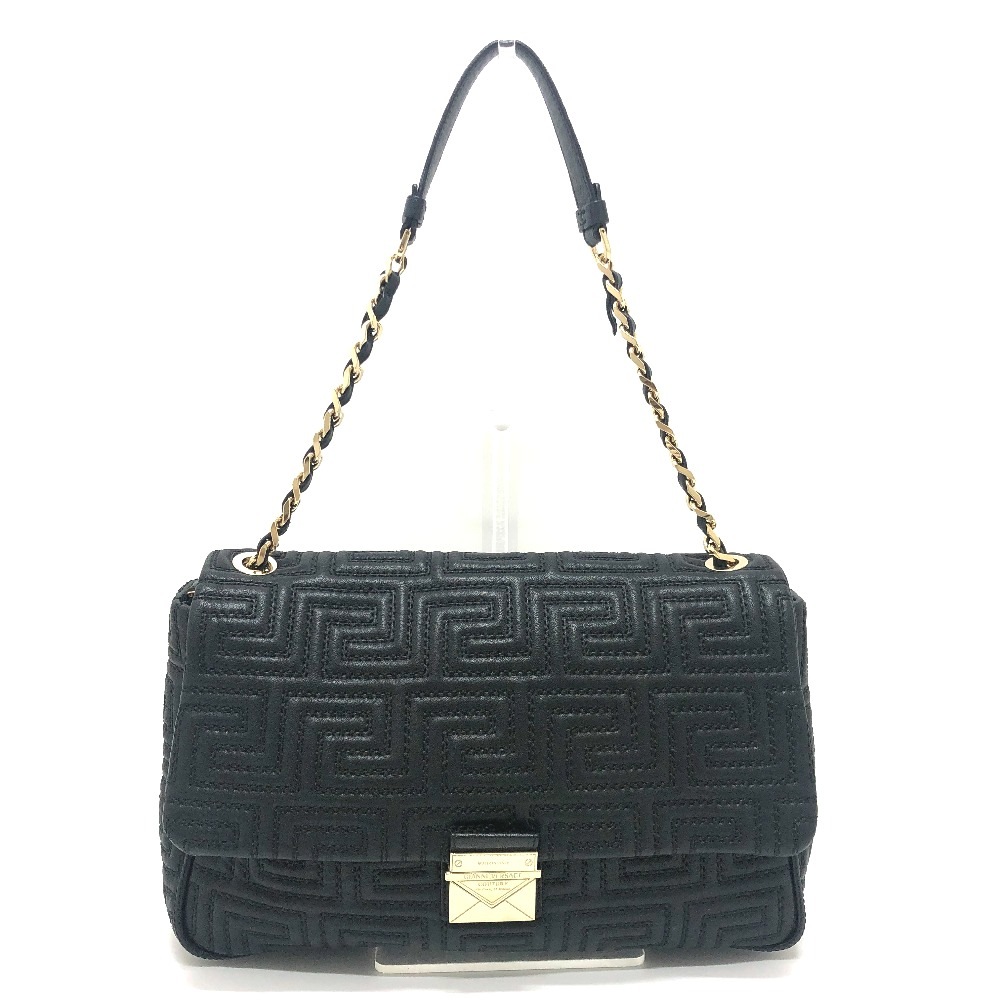 GIANNI VALENTINO ジャンニ・ヴァレンティノ ショルダーバッグ グレカ柄 カバン ステッチ チェーン ハンドバッグ 肩掛け レザー ブラック