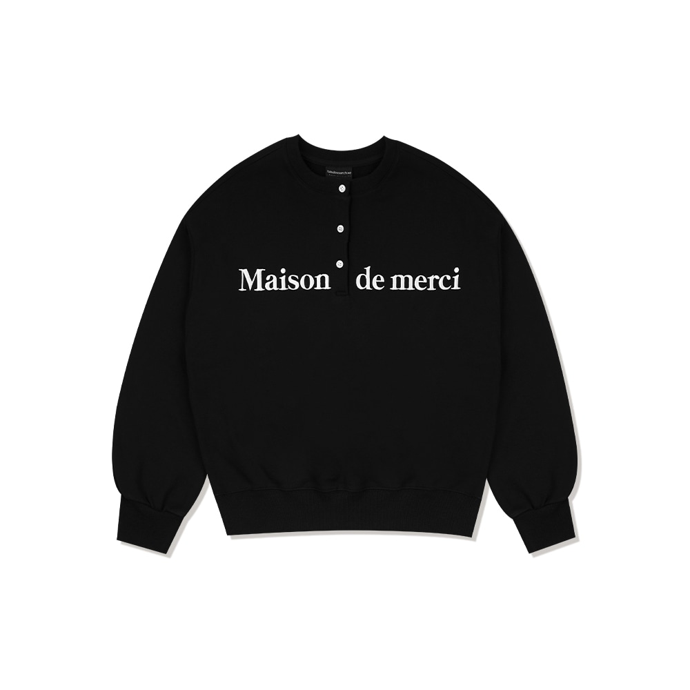 FABULOUS ARCHIVE 女性用クロップクラシックロゴエンボス加工刺繍ヘビーテリーヘンリーネックブラック (FCD3TS708W)