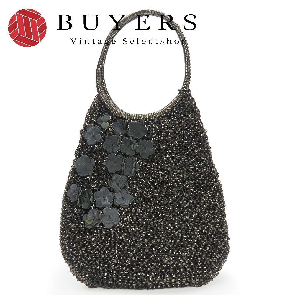 中古 ハンドバッグ ワイヤーバッグ PVC ブラック ブロンズ フラワー 普段使い かわいい レディース 女性