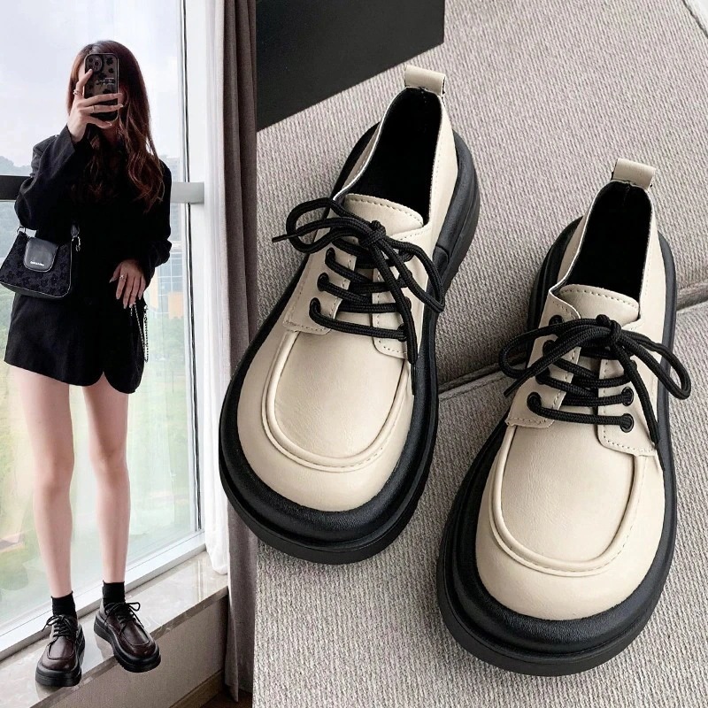 靴 レディース レトロ フレンチヴィンテージ レースアップシューズ ローファー 快適