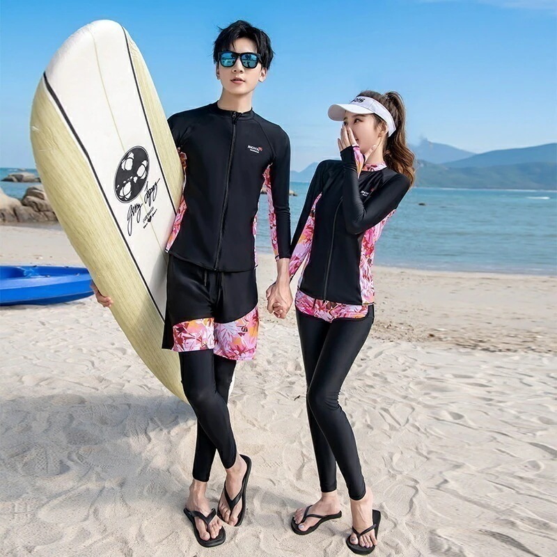 2枚購入で1ooOFF水着セット 新商品 カップル水着 長袖 ラッシュガード 上下セット ウェットスーツ 速乾性 海 プール シュノーケリング サーフィン フィットネス 黒 ピンク ペア ペア水着セパ 4,201円