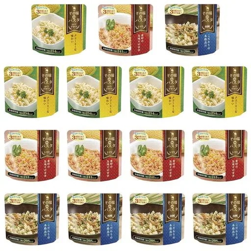 非常食 5保存 その場de パスタ 15食セット 3種×各5食 トマト コーン 和風 お湯 3分 国産 簡単調理 防災 備蓄 災害対策 常温保存 容器不要 スプーン不要 食料 登山 アウトドア