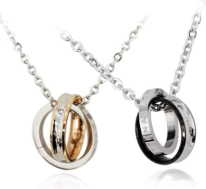 ペアネックレス ペアリング カップル 2個セット 記念日 ステンレスチェーン ジュエリーケース付き(チタン)