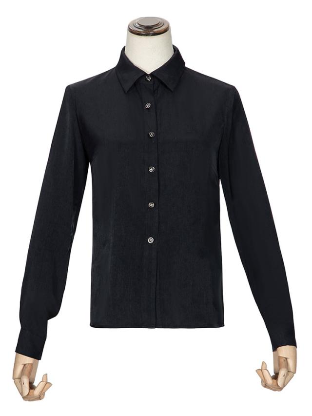 【2点購入で150OFF】【短納期】アカデミックロリータブラウズブラックロングスリーブポリエステルロリータトップシャーリングビーズロリータシャツ