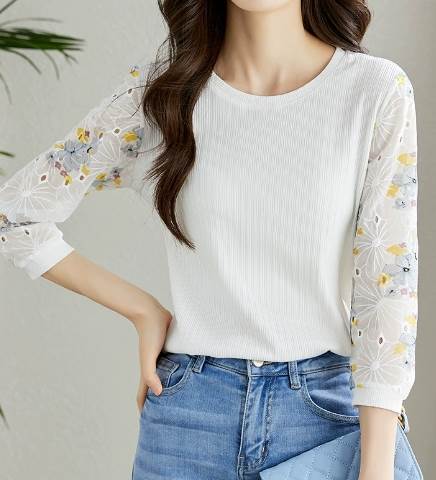 レディース トップス カットソー 7分袖 ラウンドネック ストレート 刺繍 透け感 切り替えデザイン かわいい 大人可愛い きれいめ 上品 おしゃれ ガーリー エレガント ラブリー キュート 清潔感 6,190円