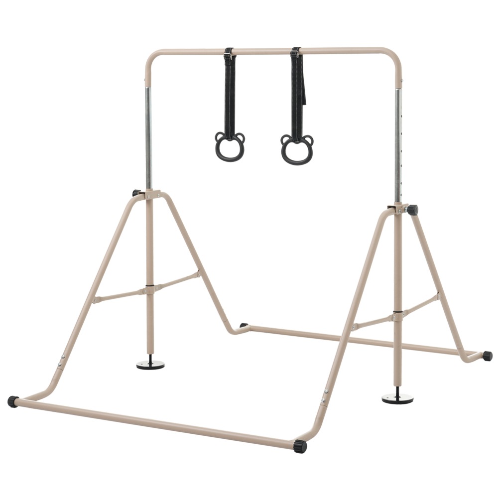 子供用鉄棒 11段階調節 鉄棒 室内 屋外 てつぼう さか上がり 折りたたみ式 吊り輪付き アジャスタ一付きGG975 Beige MetalG114