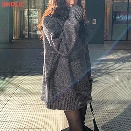 [メガ割りSALE]ルーズタートルネックニットミニワンピース