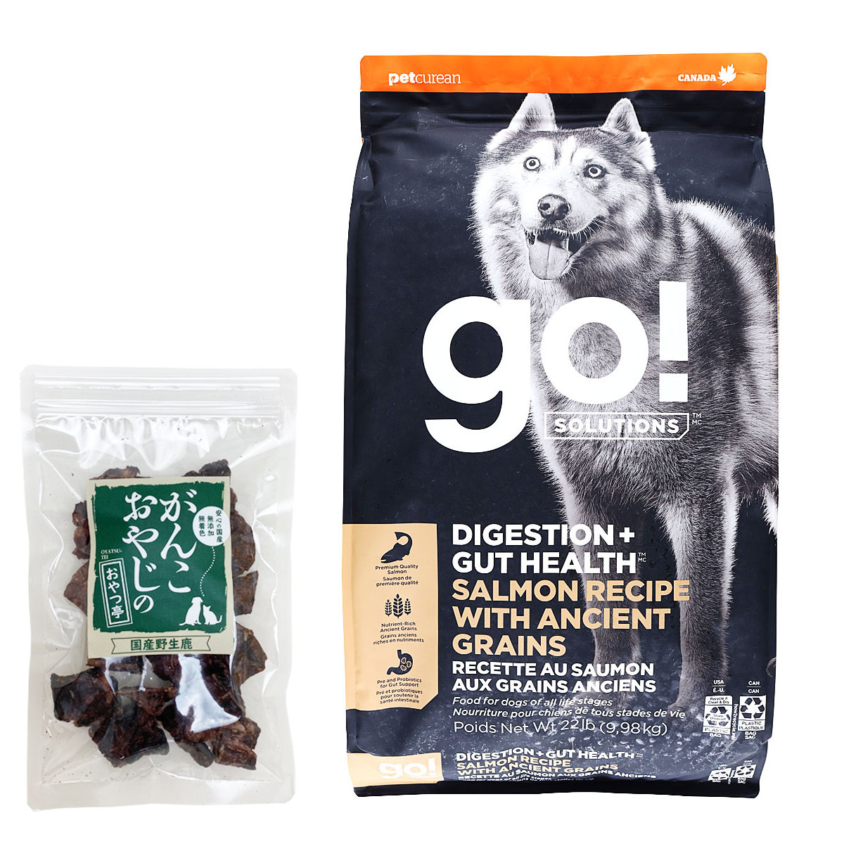 GO! ゴー ソリューションズ 消化+腸の健康ケア 古代穀物 サーモン 9.98kg【国産鹿ラング15g付き】ドッグフード