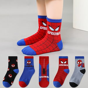 スパイダーマン グッズ 靴下 キャプテンアメリカ キッズ 男女兼用 靴下 5足セット　可愛　Cタイプ