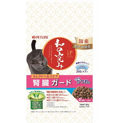 他サイト： ペットライン JPスタイル 和の究み 猫用セレクト ヘルスケア 腎臓ガード かつお味 1.4kg [小分け200gx7パック入]の商品画像