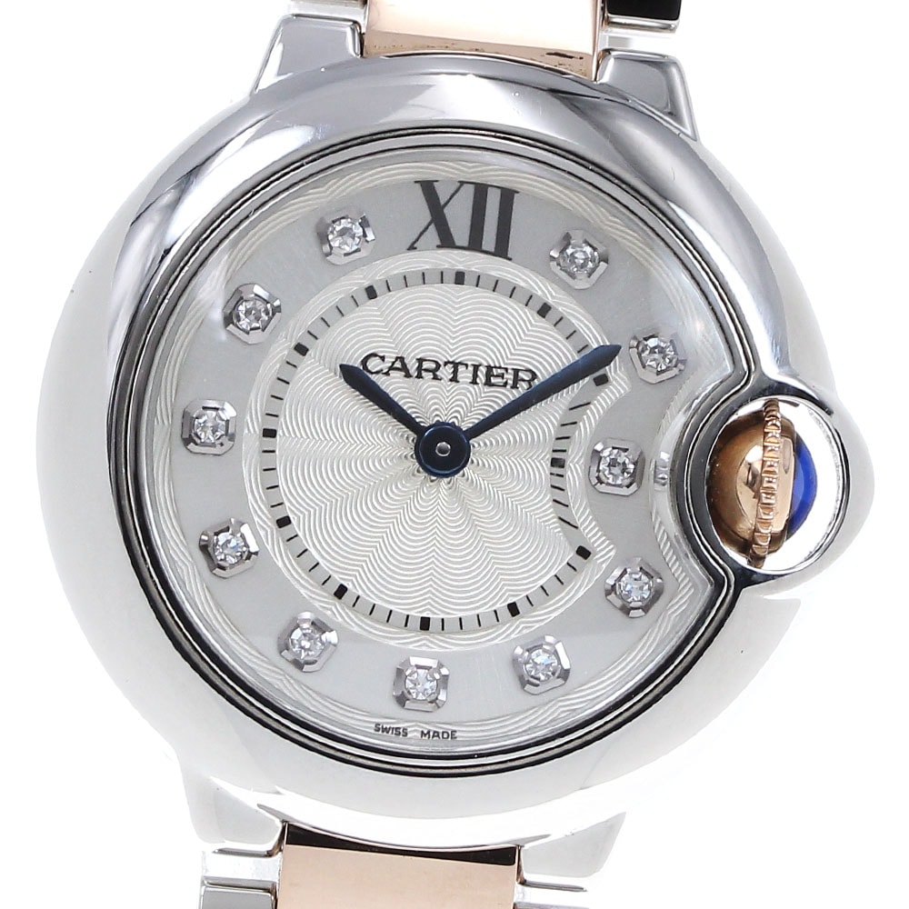 カルティエ CARTIER WE902030 バロンブルーSM K18PGコンビ 11Pダイヤ クォーツ レディース 良品 _823488【中古】
