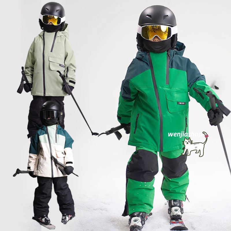 スノーボードウェア 2025 上下セット キッズ 子供 ベビー服 ジャケット アウター 緑色 赤 オーバーオール つなぎパンツ ズボン スノボウェア スキーウェア 防寒着韓国風 女の子 男の子 こども