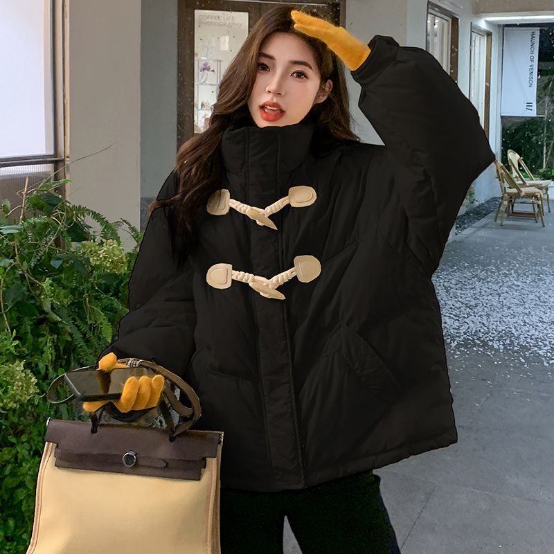 おしゃれな気質韓国ホーンボタンパン婦人服冬ニッチ厚く暖かいショートコットン服トレンド30%制限