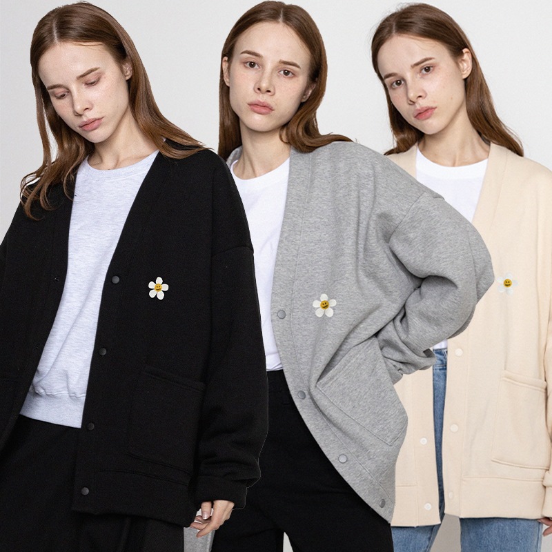 [UNISEX]Flower Dot Embroidered Sweat Cardigan