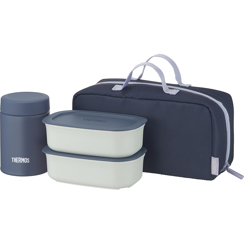 【食洗機対応モデル】 サーモス 真空断熱スープランチセット 800ml グレーネイビー 断熱構造の専用ポーチ付き ポーチ洗濯可 容器電子レンジ対応 お弁当箱 JEH-800 GNV
