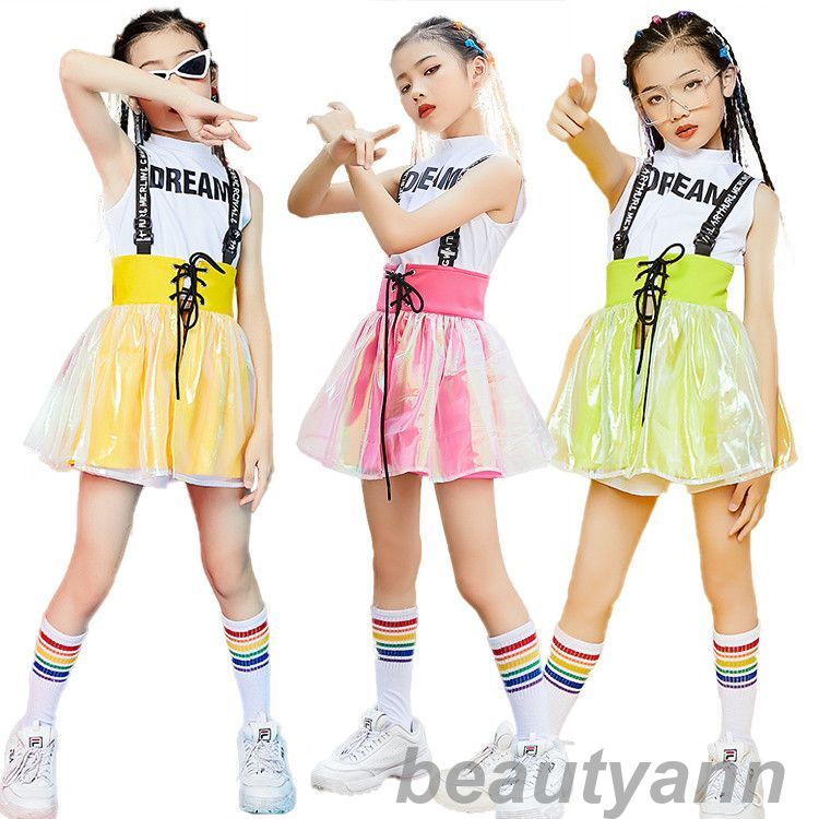 キャンペーン中韓国 チアガール キッズダンス衣装 セットアップ 女の子 スカート ヒップホップ 体操服 演出服 jazz ダンスウェア ガールズ チアリーダー チア キッズダンス ダンス衣装 110/