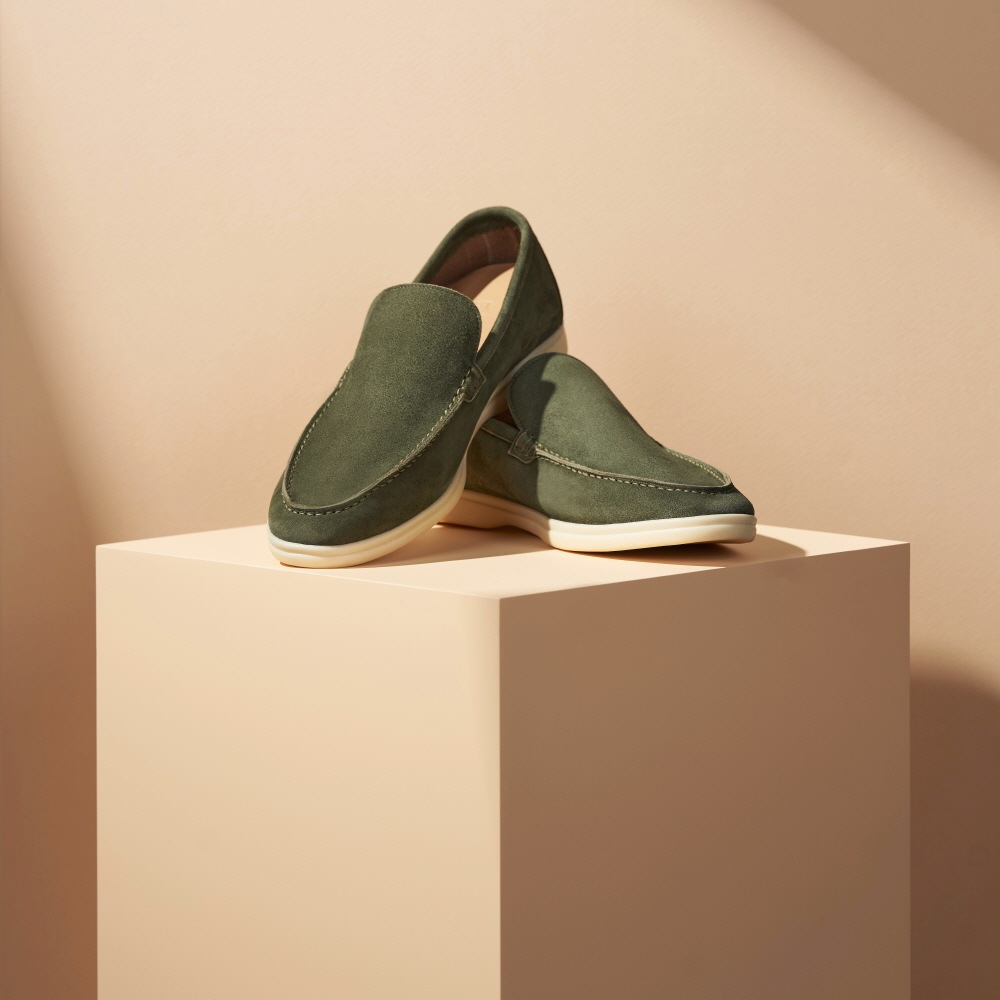 手作りローファー男女共用スエード羊革手作り靴 カーキ