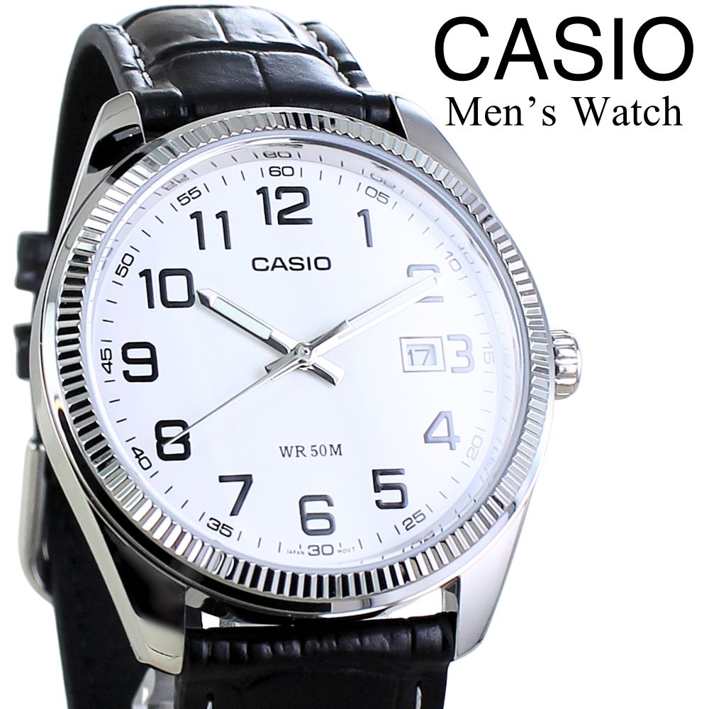 日本未発売 カシオ アナログ 腕時計 手表 メンズ 男女兼用 シンプル 白文字盤 本革 ブラック 革ベルト ビジネス 仕事用 おしゃれ 時計 誕生日プレゼント 大学生 彼氏 彼女 夫 父 誕生日プレゼ