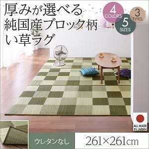 厚みが選べる3タイプ 純国産ブロック柄い草ラグ [casule]カジュール ウレタンなし 261x261cm ブラウン