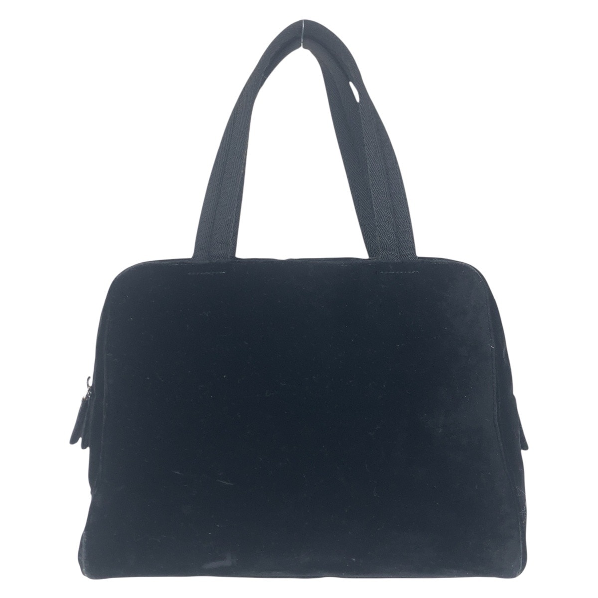 美品 三角ロゴプレート ブラック 黒 シルバー金具 ベロア ハンドバッグ ショルダーバッグ レディース 501275