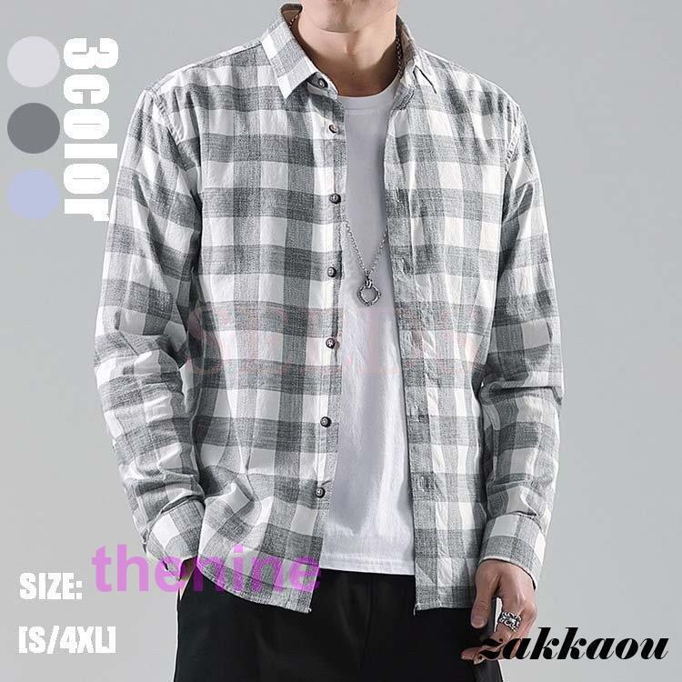 安い商品 今日だけ シャツ メンズ 40代 長袖 ワイシャツ カジュアルシャツ 綿100% 開襟 トップス スリム チェックシャツ ワークシャツ 春 秋 冬 おしゃれ お兄系 大きいサイズ ギフトポイ