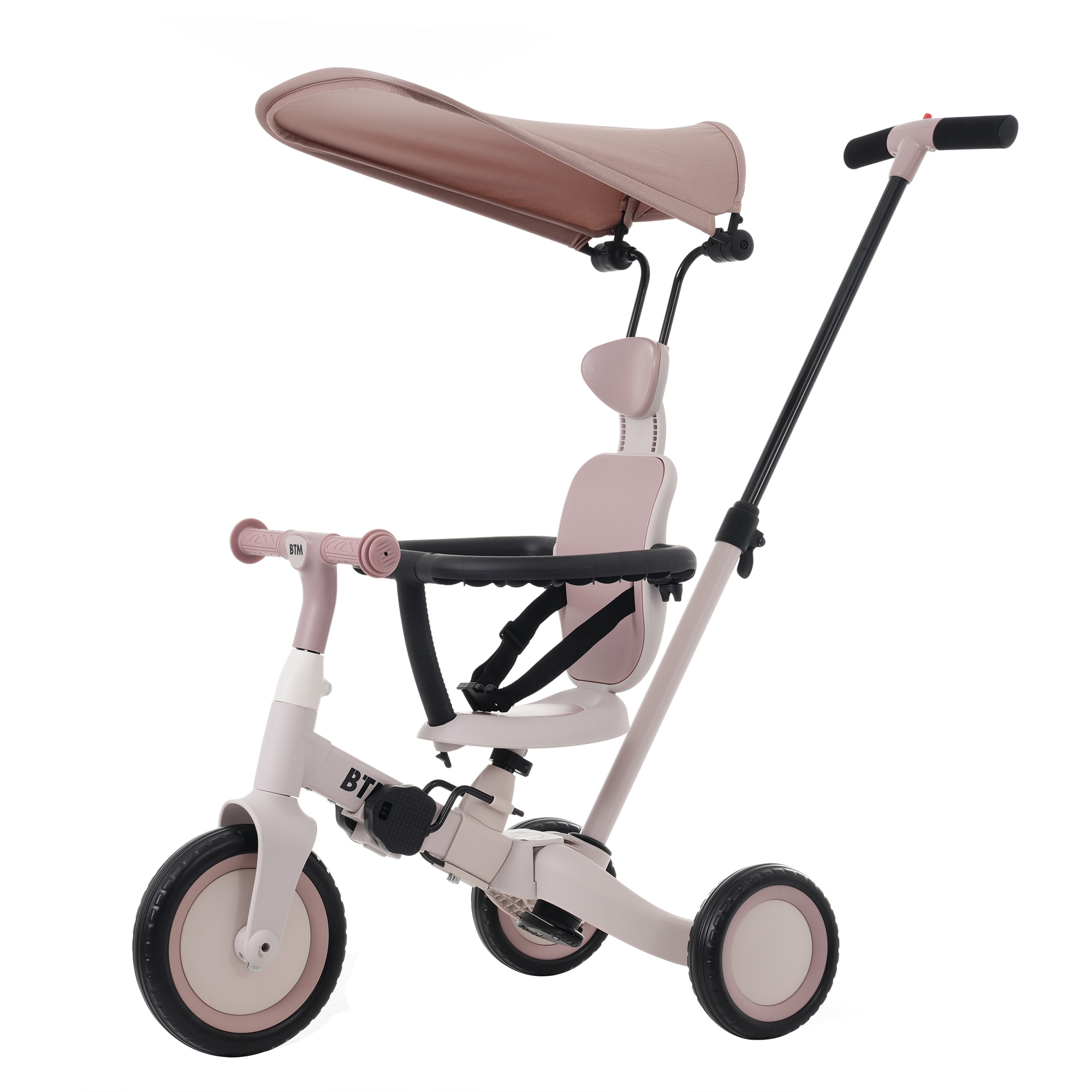 【MS325450 NEW COLOR:ピンク】子供用三輪車 5in1 自転車 オリジナル 押し棒付き 安全バー付き サンシェード付き