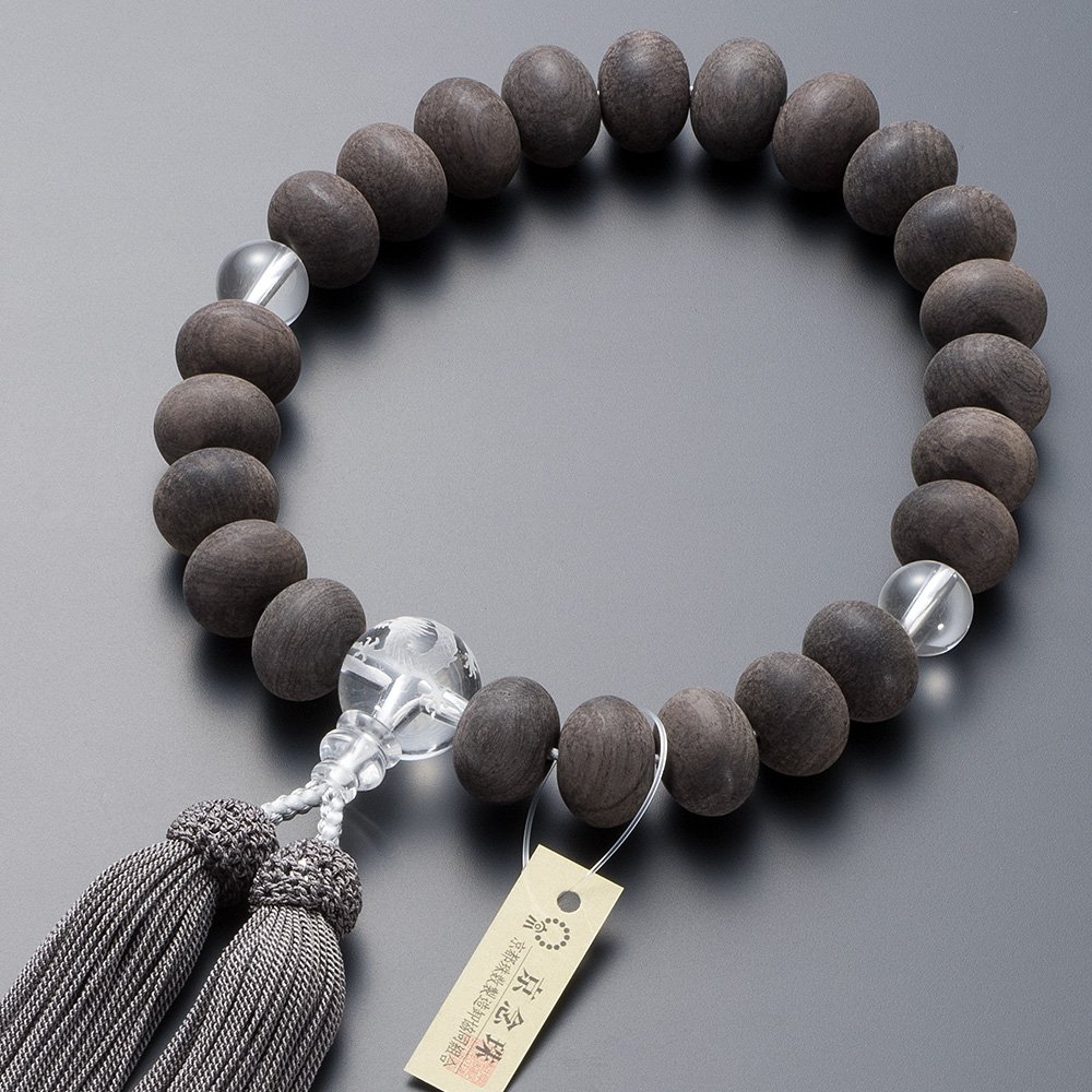 [仏壇屋 滝田商店] 京念珠 数珠 男性用 黒檀(素引き) みかん玉 龍彫り本水晶 正絹房 数珠袋付 すべての宗派で使える 証明書付