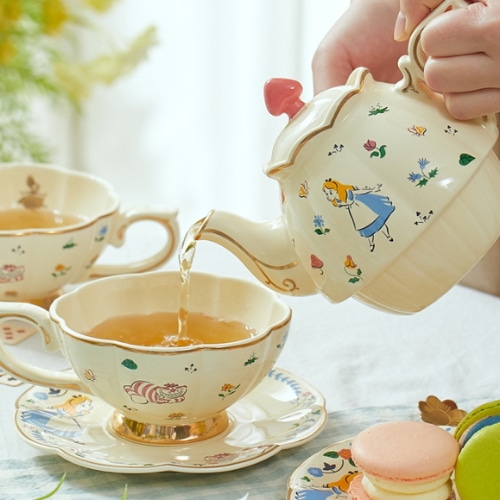 [正品]ディズニー アリス 陶磁器 スタッカーブル ティー ポット セット (ティーフォーワン)/ティー ポット(やかん) 1pフタ1pフィルターネット 1pティーカップ 1pソーサー 1p