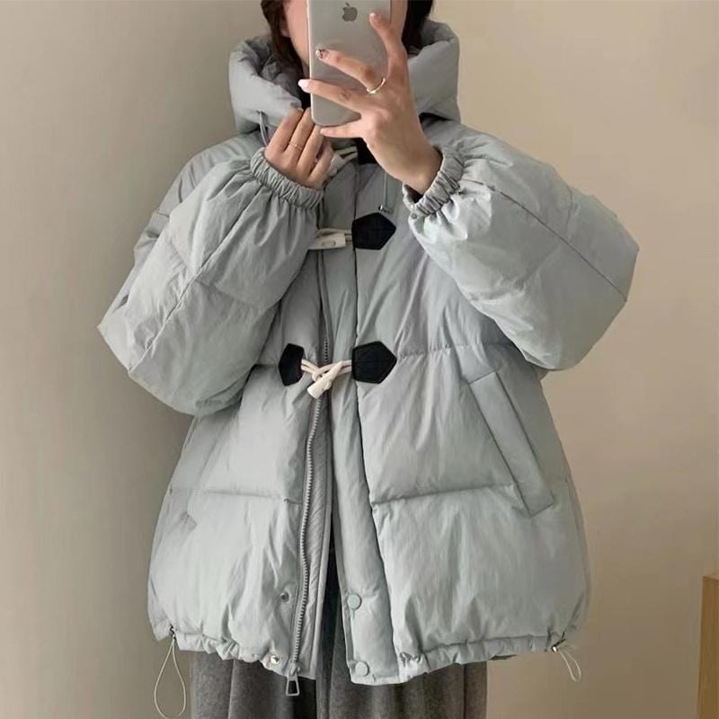 秋服 レディース ファッション オシャレ カワイイ シンプル 大人カワイイ 大きいサイズ ダウン ジャケット ホーンボタン コットン ジャケット 冬 フード付き